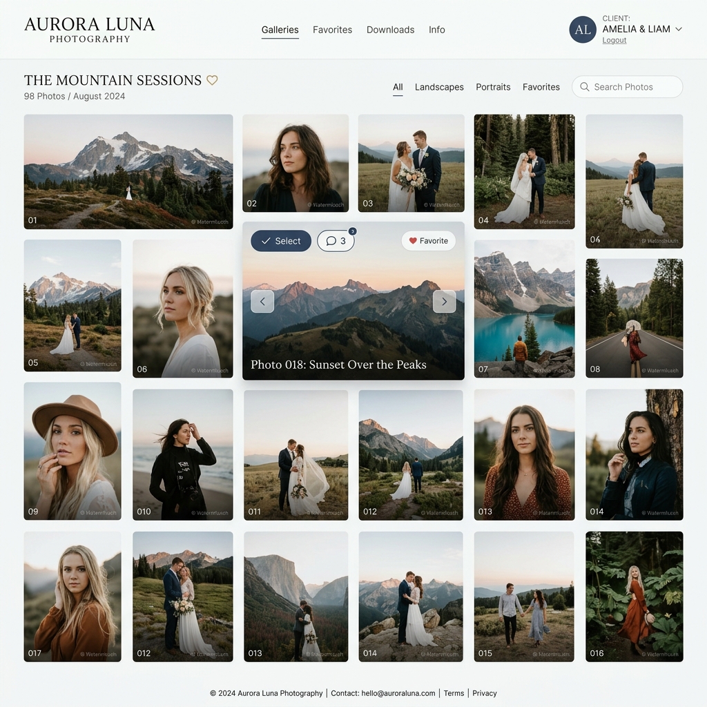 PhotoSeder Premium Client Gallery UI